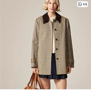 J. Crew Plaid Barn Jacket with Dark Contrast Collar - Beige Plaid